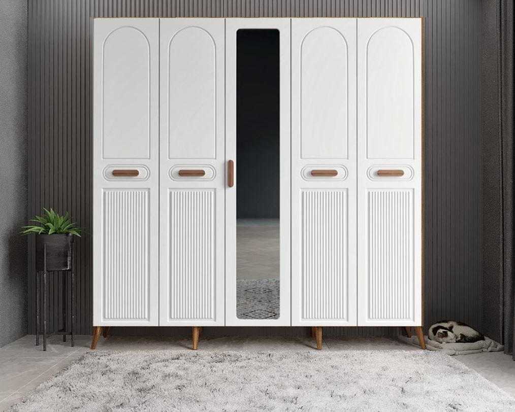 Violin Membran 5 Kapaklı Portmanto Vestiyer Montaj Dahil - Ceviz Beyaz