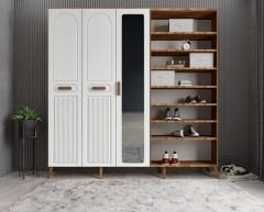 Violin Membran 5 Kapaklı Portmanto Vestiyer Montaj Dahil - Ceviz Beyaz