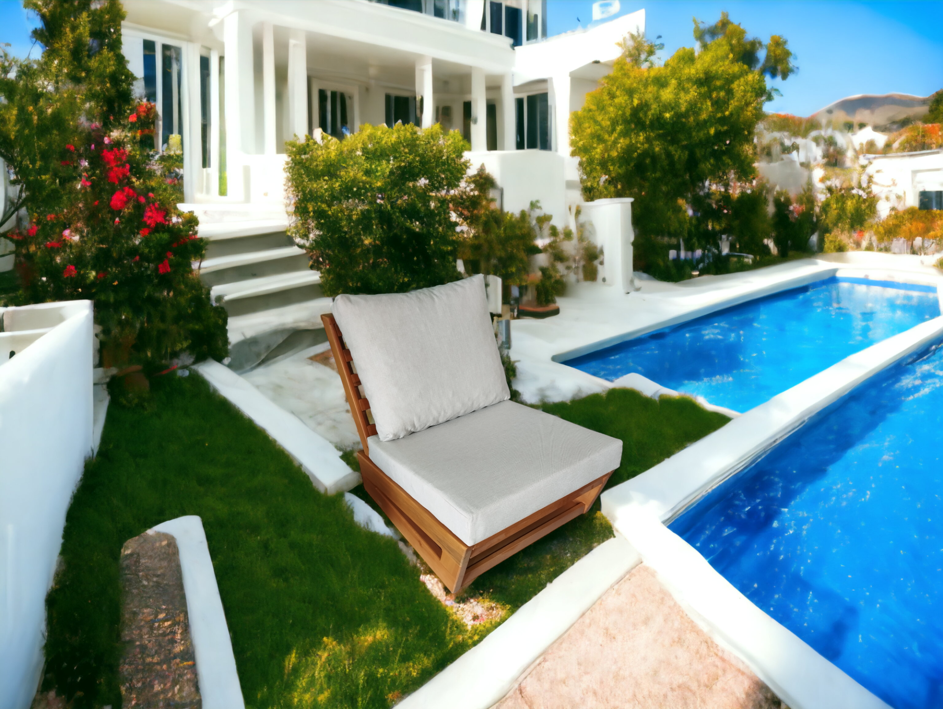 Nepal Bahçe Balkon Masif Kayın Ahşap Koltuk - 1 Adet Tekli Koltuk Krem