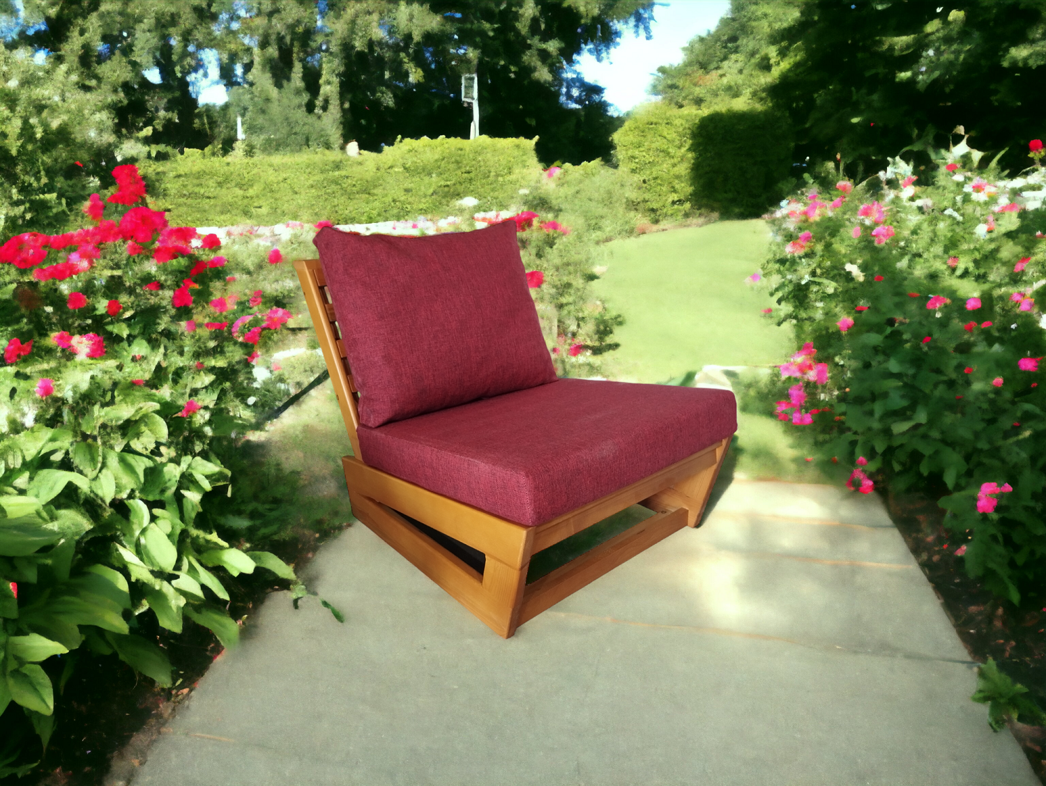 Nepal Bahçe Balkon Masif Kestane Ahşap Koltuk - 1 Adet Tekli Koltuk Bordo