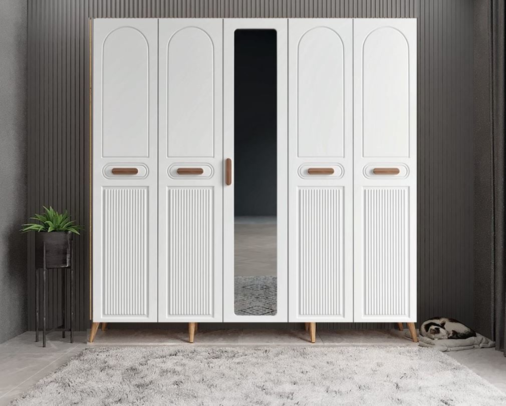 Violin Membran 5 Kapaklı Portmanto Vestiyer Montaj Dahil - Çam Beyaz