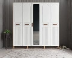 Violin Membran 5 Kapaklı Portmanto Vestiyer Montaj Dahil - Çam Beyaz