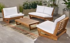 ConforLove Bahçe Kestane Ağacı - Balkon Yeni Tasarım Ahşap Koltuk 2+1+1+ Sehpa