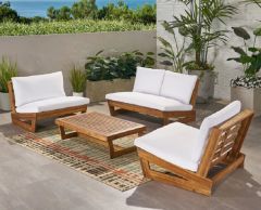 ConforLove Bahçe Kestane Ağacı - Balkon Yeni Tasarım Ahşap Koltuk 2+1+1+ Sehpa