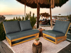 Nepal Bahçe Balkon Masif Kestane Ahşap Koltuk - 1 Adet Tekli 1 Adet İkili Koltuk Antrasit Gri