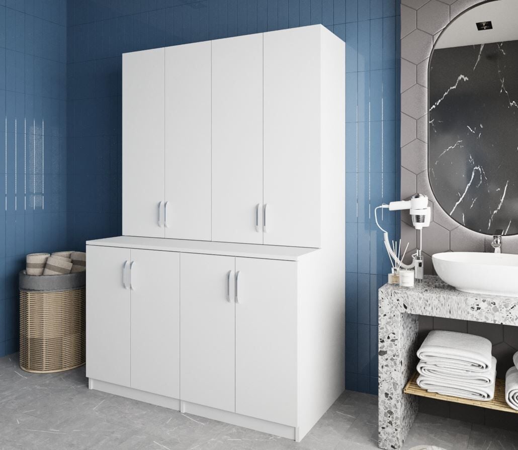 Maven Çamaşır Ve Kurutma Makinesi Dolabı Banyo Dolabı Beyaz- Ücretsiz Kurulum