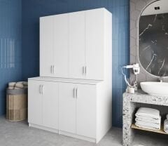 Maven Çamaşır Ve Kurutma Makinesi Dolabı Banyo Dolabı Beyaz- Ücretsiz Kurulum