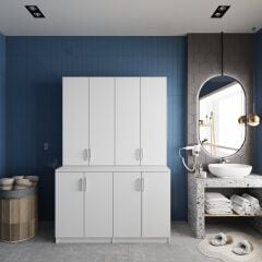 Maven Çamaşır Ve Kurutma Makinesi Dolabı Banyo Dolabı Beyaz- Ücretsiz Kurulum