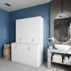 Maven Çamaşır Ve Kurutma Makinesi Dolabı Banyo Dolabı Beyaz- Ücretsiz Kurulum