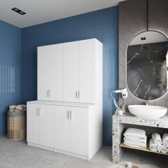 Maven Çamaşır Ve Kurutma Makinesi Dolabı Banyo Dolabı Beyaz- Ücretsiz Kurulum