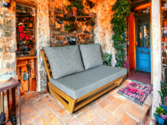 Nepal Bahçe Balkon Masif Kestane Ahşap Koltuk - 1 Adet Tekli 1 Adet İkili Koltuk Gri