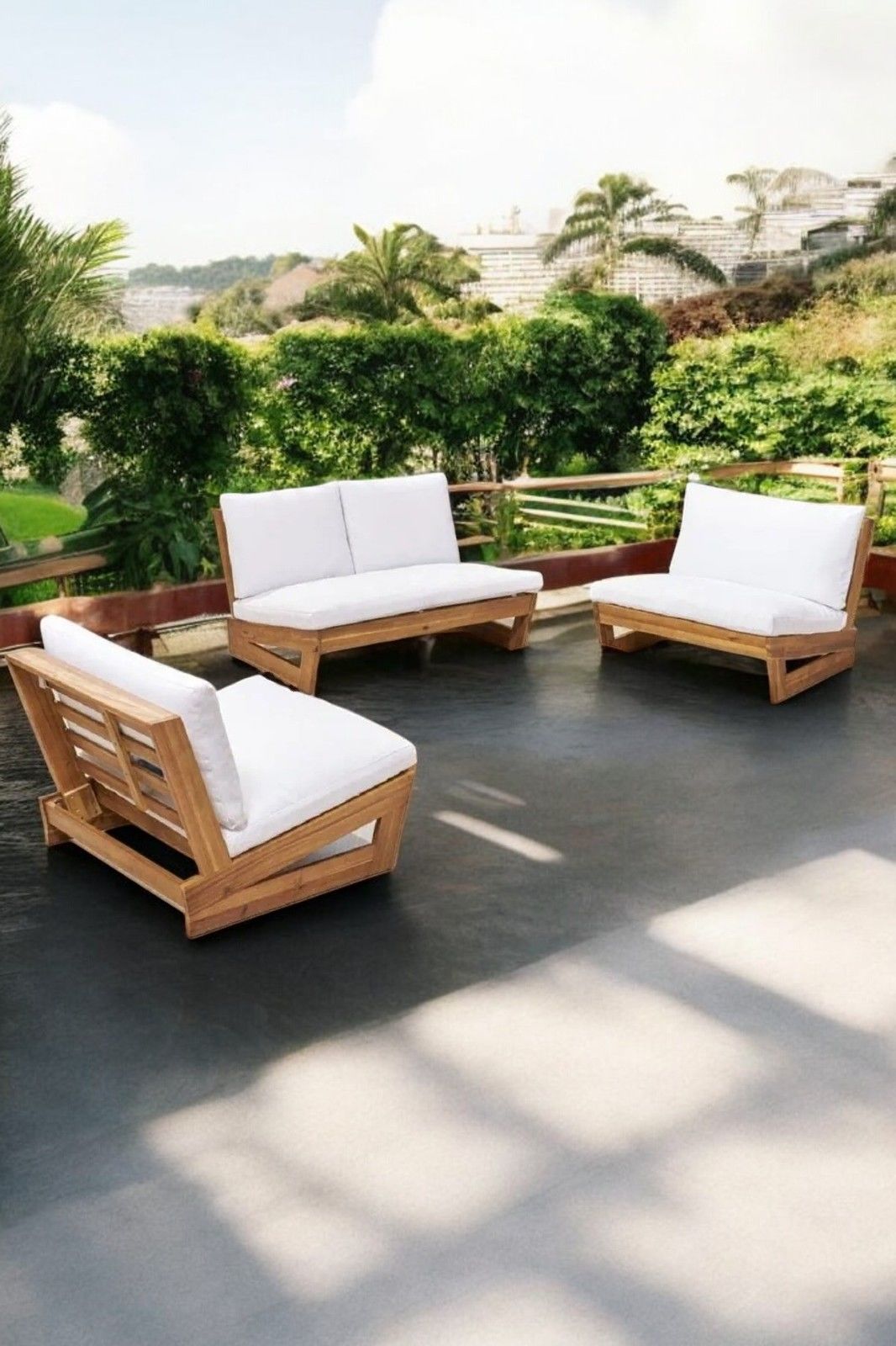 ConforLove Bahçe - Balkon Yeni Tasarım Ahşap Koltuk 2+1+1