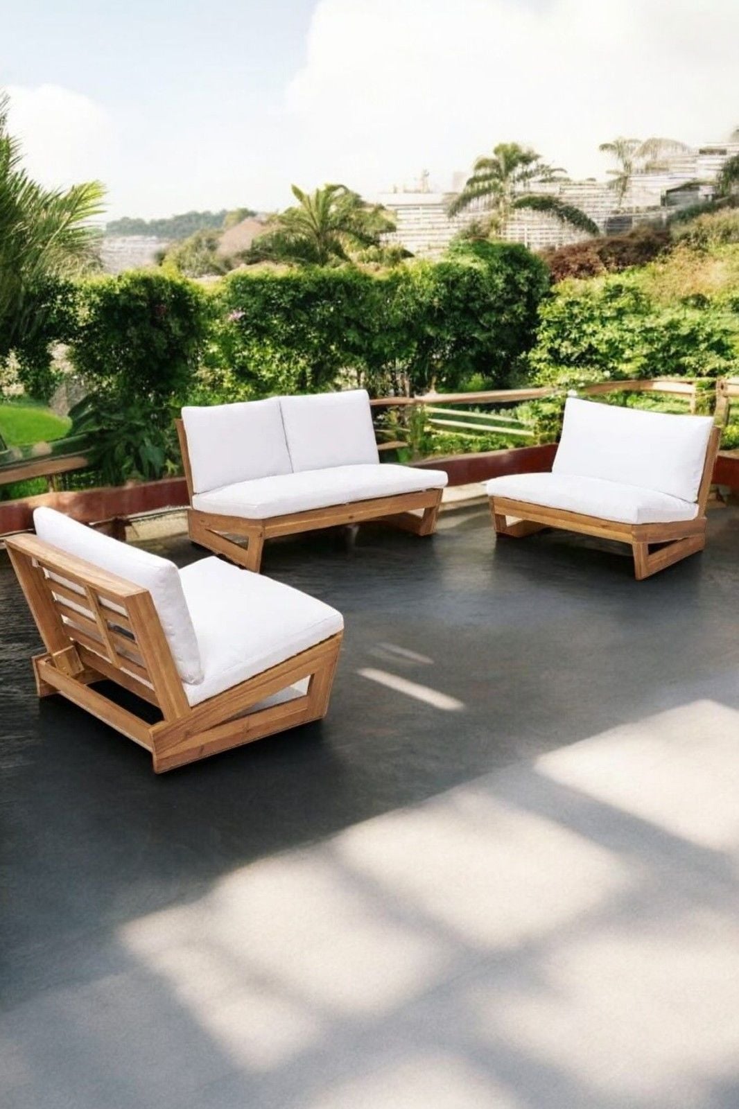 ConforLove Bahçe Kestane Ağacı - Balkon Yeni Tasarım Ahşap Koltuk 2+1+1