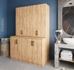 Maven Çamaşır Ve Kurutma Makinesi Dolabı Banyo Dolabı Çam Ücretsiz Kurulum