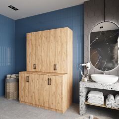 Maven Çamaşır Ve Kurutma Makinesi Dolabı Banyo Dolabı Çam Ücretsiz Kurulum