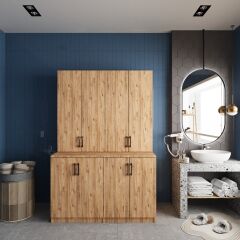 Maven Çamaşır Ve Kurutma Makinesi Dolabı Banyo Dolabı Çam Ücretsiz Kurulum