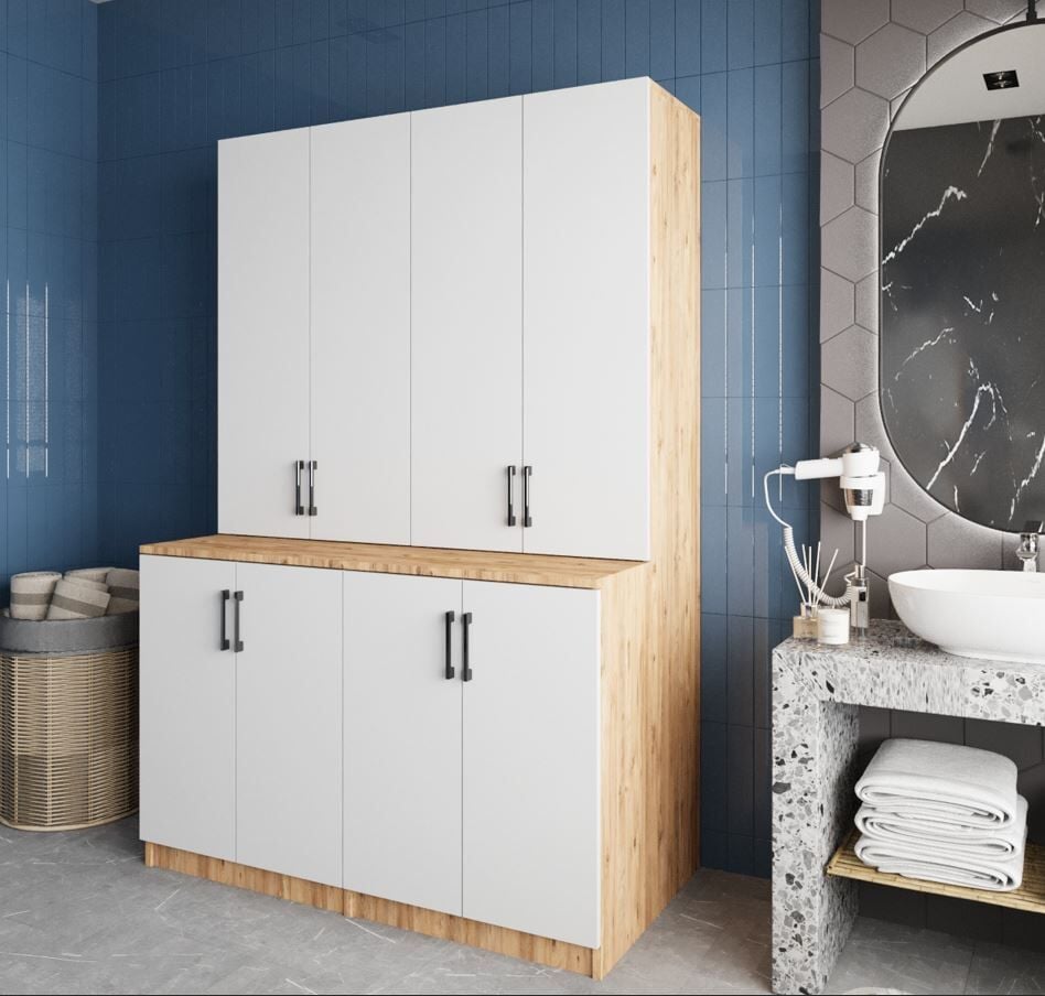 Maven Çamaşır Ve Kurutma Makinesi Dolabı Banyo Dolabı Çam Beyaz Ücretsiz Kurulum