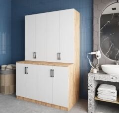 Maven Çamaşır Ve Kurutma Makinesi Dolabı Banyo Dolabı Çam Beyaz Ücretsiz Kurulum