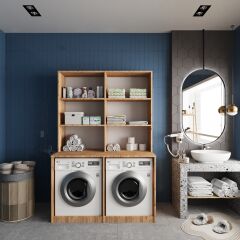 Maven Çamaşır Ve Kurutma Makinesi Dolabı Banyo Dolabı Çam Beyaz Ücretsiz Kurulum