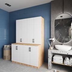 Maven Çamaşır Ve Kurutma Makinesi Dolabı Banyo Dolabı Çam Beyaz Ücretsiz Kurulum