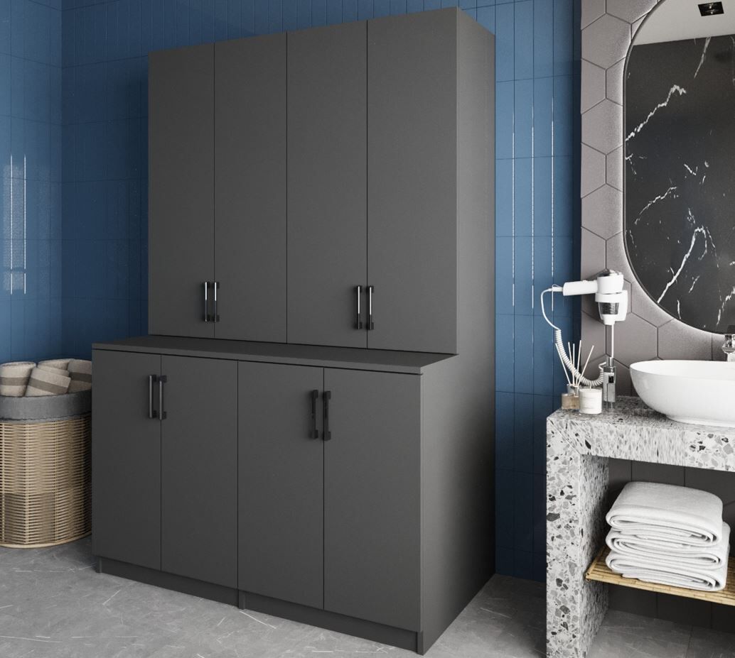 Maven Çamaşır Ve Kurutma Makinesi Dolabı Banyo Dolabı Füme Ücretsiz Kurulum