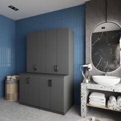 Maven Çamaşır Ve Kurutma Makinesi Dolabı Banyo Dolabı Füme Ücretsiz Kurulum