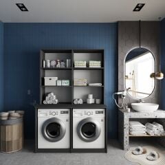 Maven Çamaşır Ve Kurutma Makinesi Dolabı Banyo Dolabı Füme Ücretsiz Kurulum