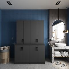 Maven Çamaşır Ve Kurutma Makinesi Dolabı Banyo Dolabı Füme Ücretsiz Kurulum