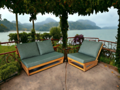 Nepal Bahçe Balkon Masif Kayın Ahşap Koltuk - 1 Adet Tekli 1 Adet İkili Koltuk Haki Yeşil