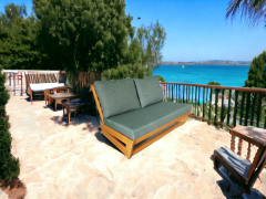 Nepal Bahçe Balkon Masif Kestane Ahşap Koltuk - 1 Adet Tekli 1 Adet İkili Koltuk Haki Yeşil