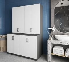 Maven Çamaşır Ve Kurutma Makinesi Dolabı Banyo Dolabı Füme Beyaz Ücretsiz Kurulum