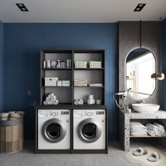 Maven Çamaşır Ve Kurutma Makinesi Dolabı Banyo Dolabı Füme Beyaz Ücretsiz Kurulum