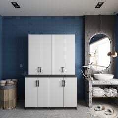 Maven Çamaşır Ve Kurutma Makinesi Dolabı Banyo Dolabı Füme Beyaz Ücretsiz Kurulum