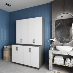 Maven Çamaşır Ve Kurutma Makinesi Dolabı Banyo Dolabı Füme Beyaz Ücretsiz Kurulum