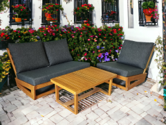 Nepal Bahçe Balkon Masif Kestane Ahşap Koltuk Takımı - 1 Adet Ikili 1 Adet Tekli ve Orta Sehpa Antrasit Gri