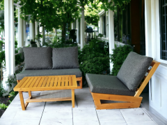 Nepal Bahçe Balkon Masif Kestane Ahşap Koltuk Takımı - 1 Adet Ikili 1 Adet Tekli ve Orta Sehpa Antrasit Gri