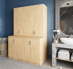 Maven Çamaşır Ve Kurutma Makinesi Dolabı Banyo Dolabı Meşe Ücretsiz Kurulum