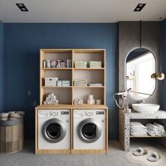 Maven Çamaşır Ve Kurutma Makinesi Dolabı Banyo Dolabı Meşe Ücretsiz Kurulum