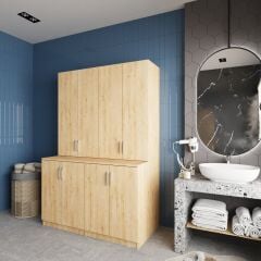 Maven Çamaşır Ve Kurutma Makinesi Dolabı Banyo Dolabı Meşe Ücretsiz Kurulum