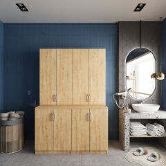 Maven Çamaşır Ve Kurutma Makinesi Dolabı Banyo Dolabı Meşe Ücretsiz Kurulum