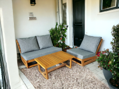 Nepal Bahçe Balkon Masif Kestane Ahşap Koltuk Takımı - 1 Adet Ikili 1 Adet Tekli ve Orta Sehpa Gri