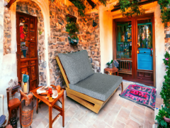 Nepal Bahçe Balkon Masif Kestane Ahşap Koltuk Takımı - 1 Adet Ikili 1 Adet Tekli ve Orta Sehpa Gri