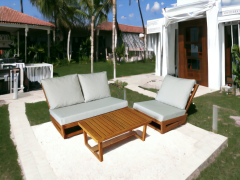 Nepal Bahçe Balkon Masif Kestane Ahşap Koltuk Takımı - 1 Adet Ikili 1 Adet Tekli ve Orta Sehpa Krem