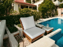 Nepal Bahçe Balkon Masif Kayın Ahşap Koltuk Takımı - 1 Adet Ikili 1 Adet Tekli ve Orta Sehpa Krem