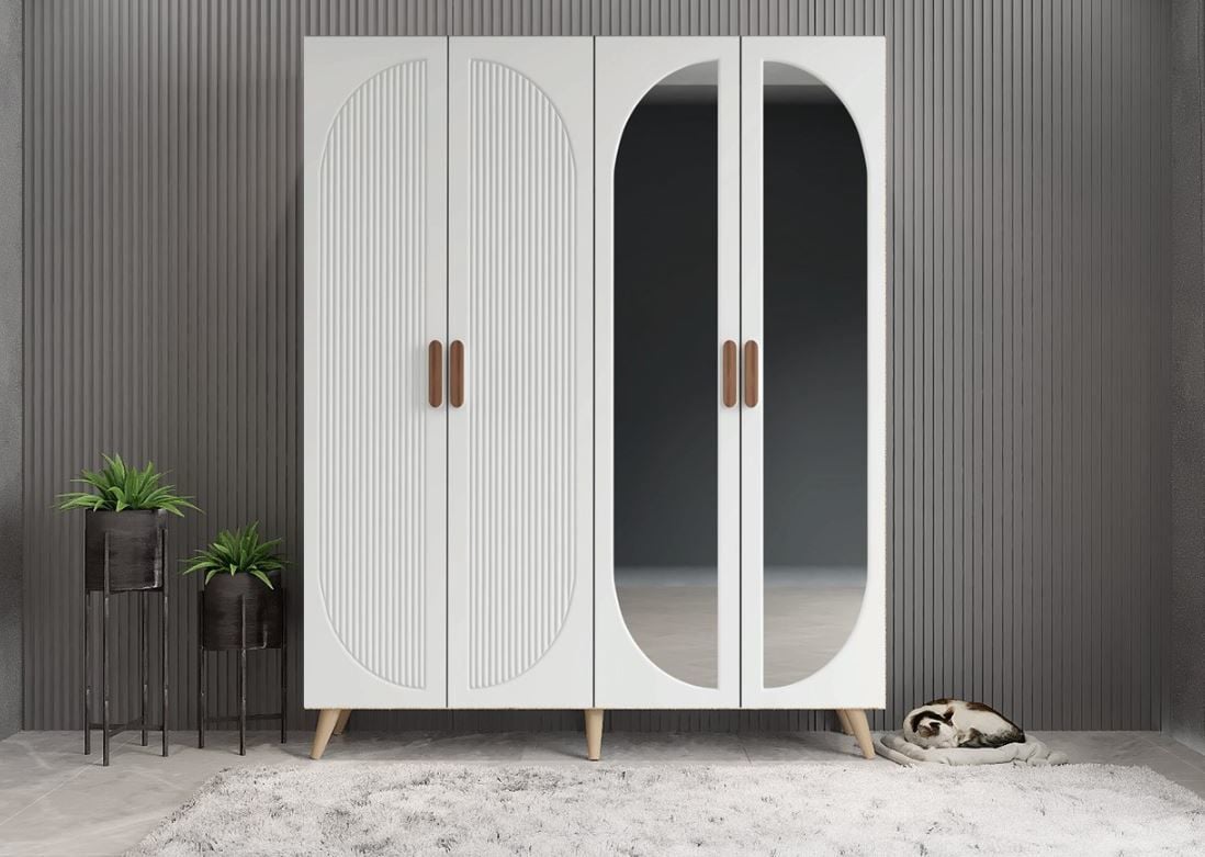 Koza Membran 4 Kapaklı Portmanto Vestiyer Montaj Dahil - Meşe Beyaz