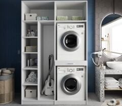 Megan Çamaşır Ve Kurutma Makinesi Dolabı Banyo Dolabı Beyaz- Ücretsiz Kurulum