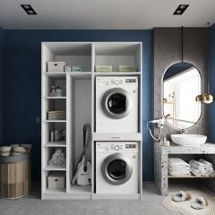 Megan Çamaşır Ve Kurutma Makinesi Dolabı Banyo Dolabı Beyaz- Ücretsiz Kurulum