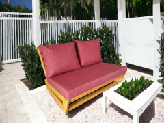 Nepal Bahçe Balkon Masif Kestane Ahşap Koltuk Takımı - 1 Adet Ikili 1 Adet Tekli ve Orta Sehpa Bordo