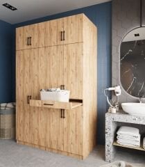 Megan Çamaşır Ve Kurutma Makinesi Dolabı Banyo Dolabı Çam- Ücretsiz Kurulum