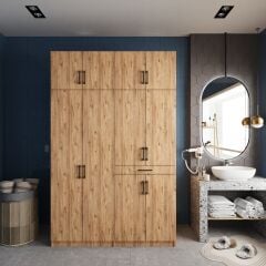 Megan Çamaşır Ve Kurutma Makinesi Dolabı Banyo Dolabı Çam- Ücretsiz Kurulum